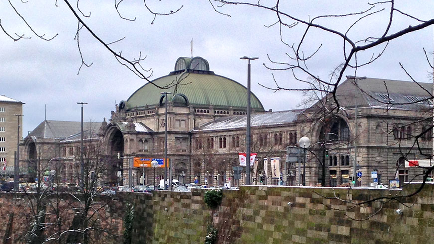 Nuremberg Hauptbahnhof from old city wall across the street.