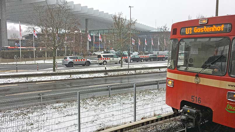 The underground station at the Messe